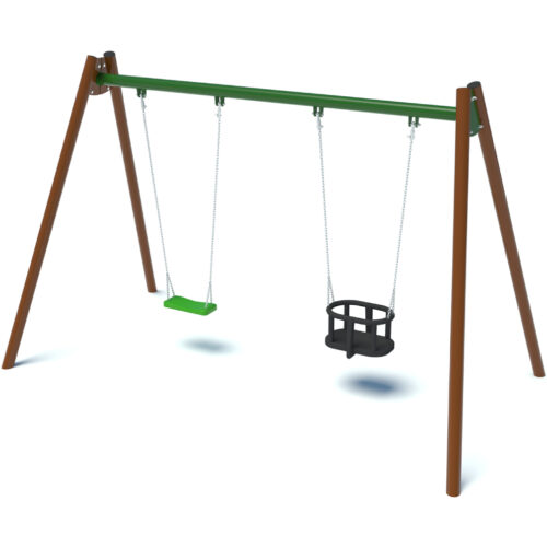 Dubbele schommel 10 Kinderen kunnen zachtjes wiegen of hoog schommelen op deze stevige en veilige dubbele schommel, waardoor het een essentieel speeltoestel wordt voor actieve buitenspellen.